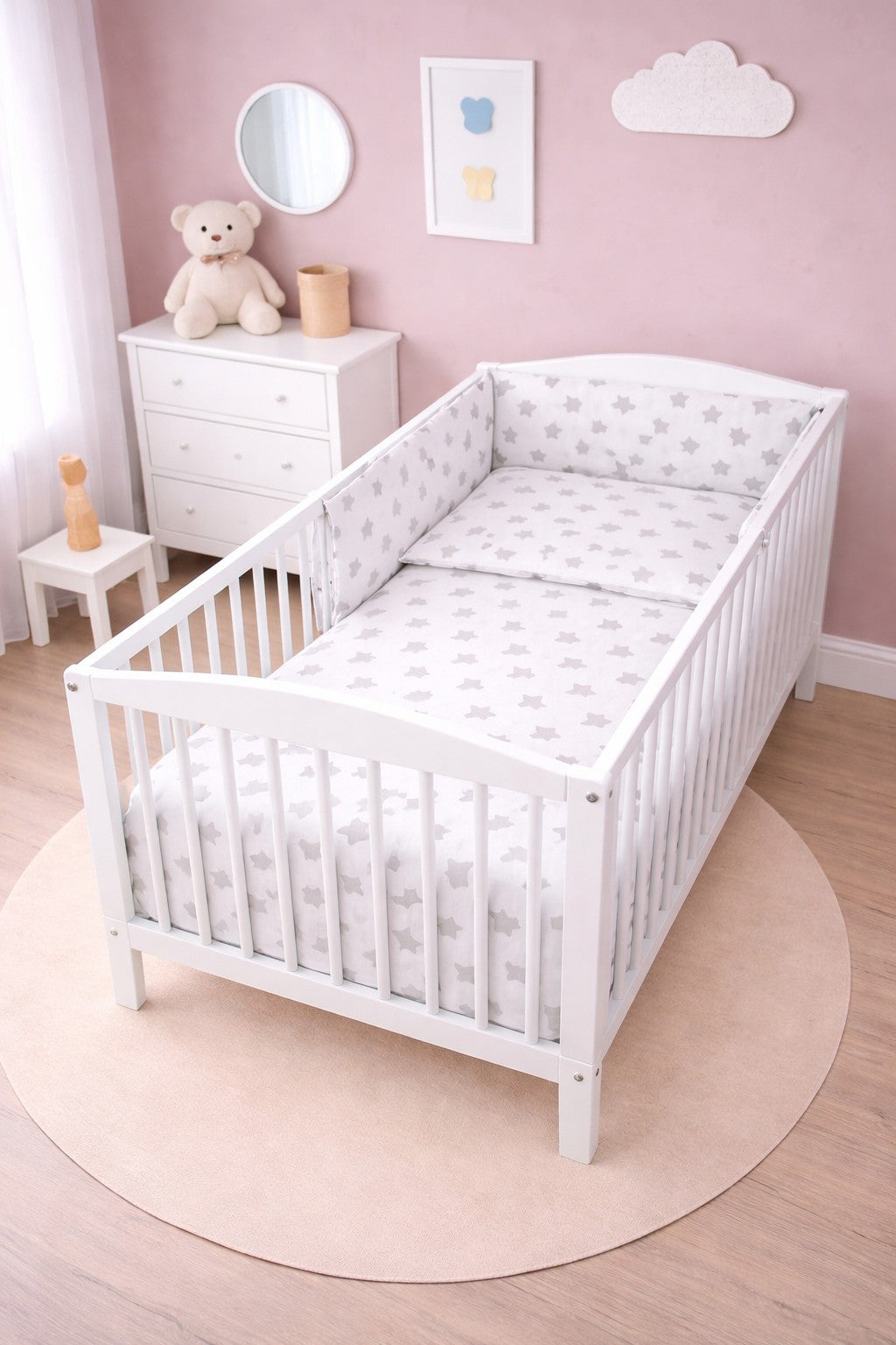Baby Bedding 6Pc Cotton Set Duvet Cot 120x60cm Big Grey Stars With White - MyHappy Baby