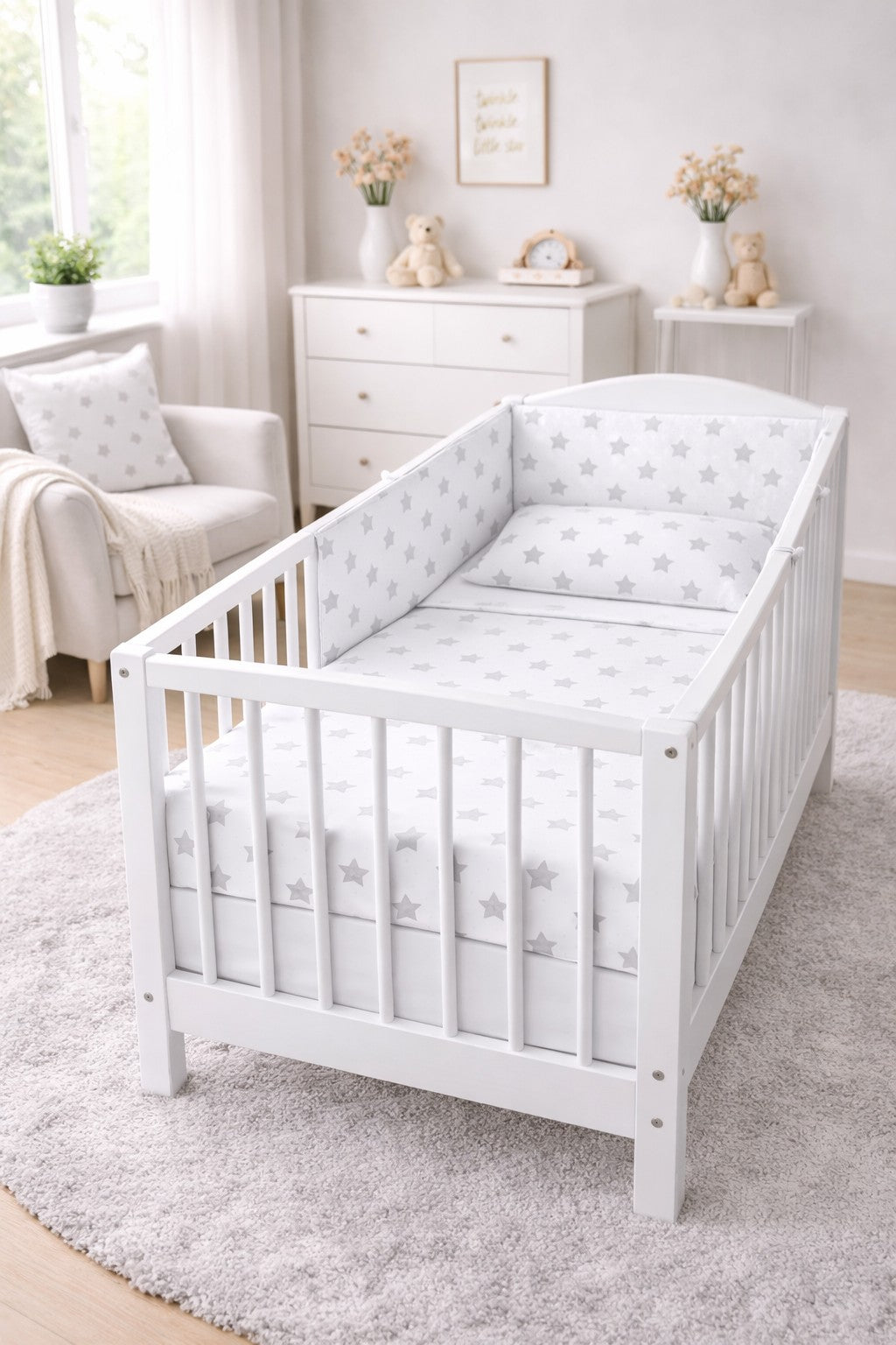 3PC 120x90cm Baby Bedding Set Pillow Duvet Bumper Big Grey on White