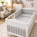 Baby 3Pc Bedding Set Pillow Duvet Bumper Fit Cot 120x60cm Big White Stars On Grey