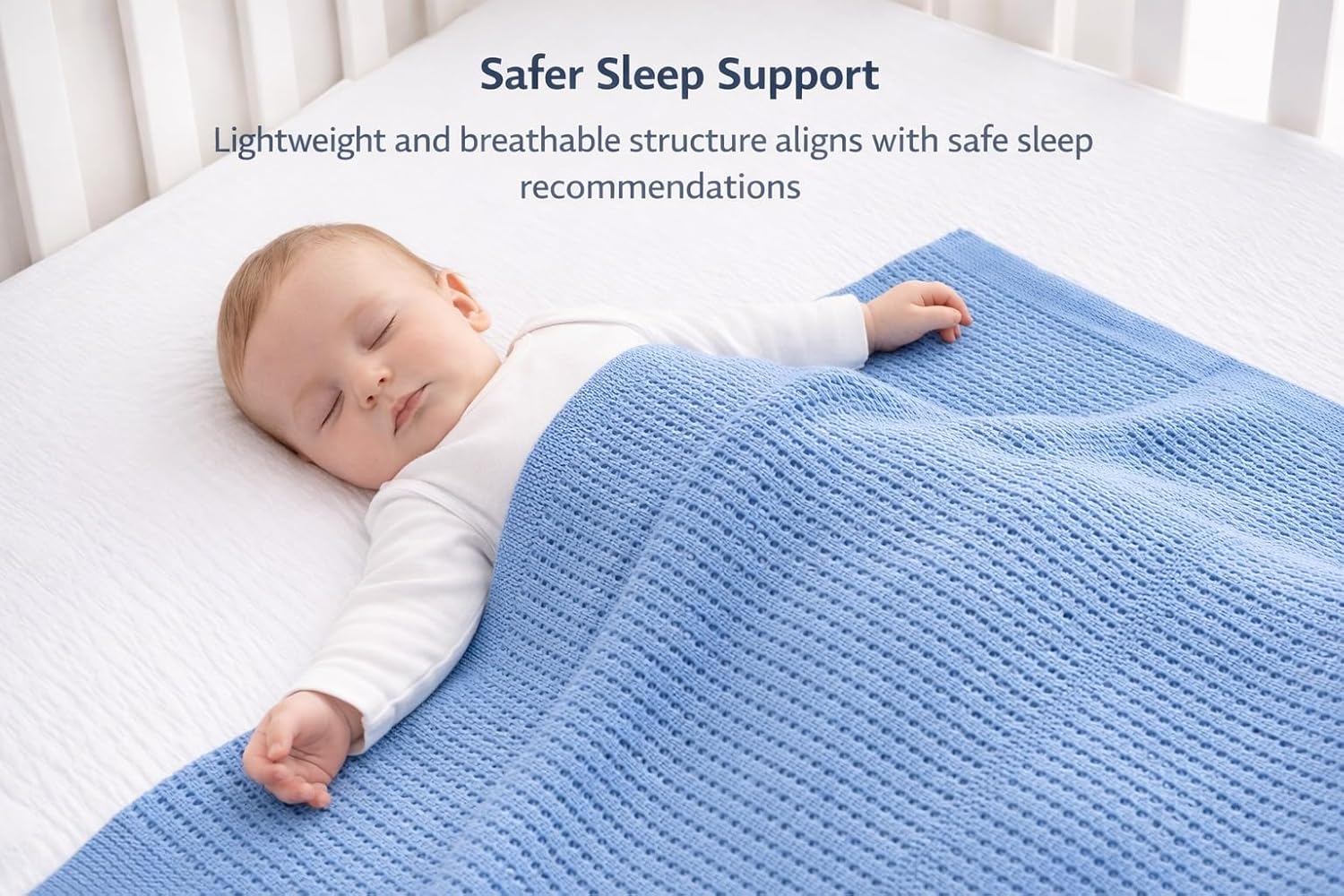 Cellular Baby Blanket 90x70 cm, Safe Nights, Organic 100% Cotton, Pack of 2, Breathable Newborn Blanket, Soft Nursery, Baby Bedding (Blue)