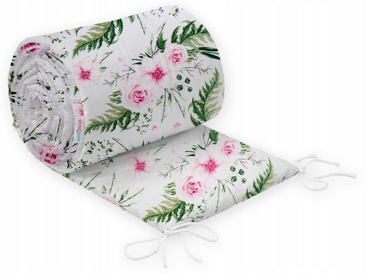 Padded Baby Bumper To Fit Cot 120x60 All Around 100% Cotton 360cm Garden Flowers