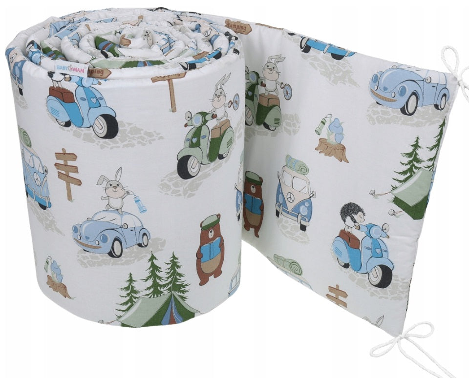 Padded baby bumper to fit cot 120x60cm all around 100% cotton 360cm Camping