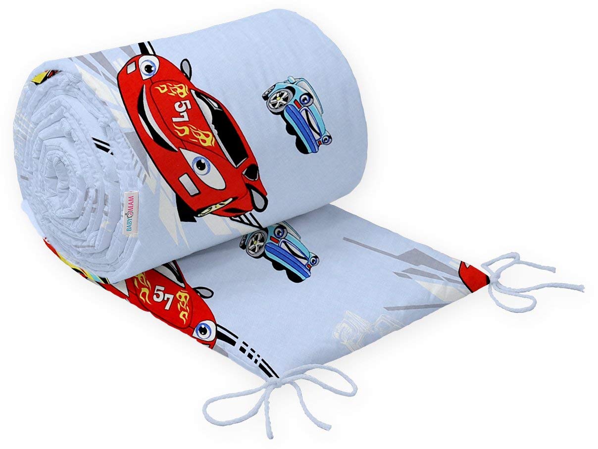 Baby Padded Bumper 100% Cotton To Fit Crib All Round 260cm Cars