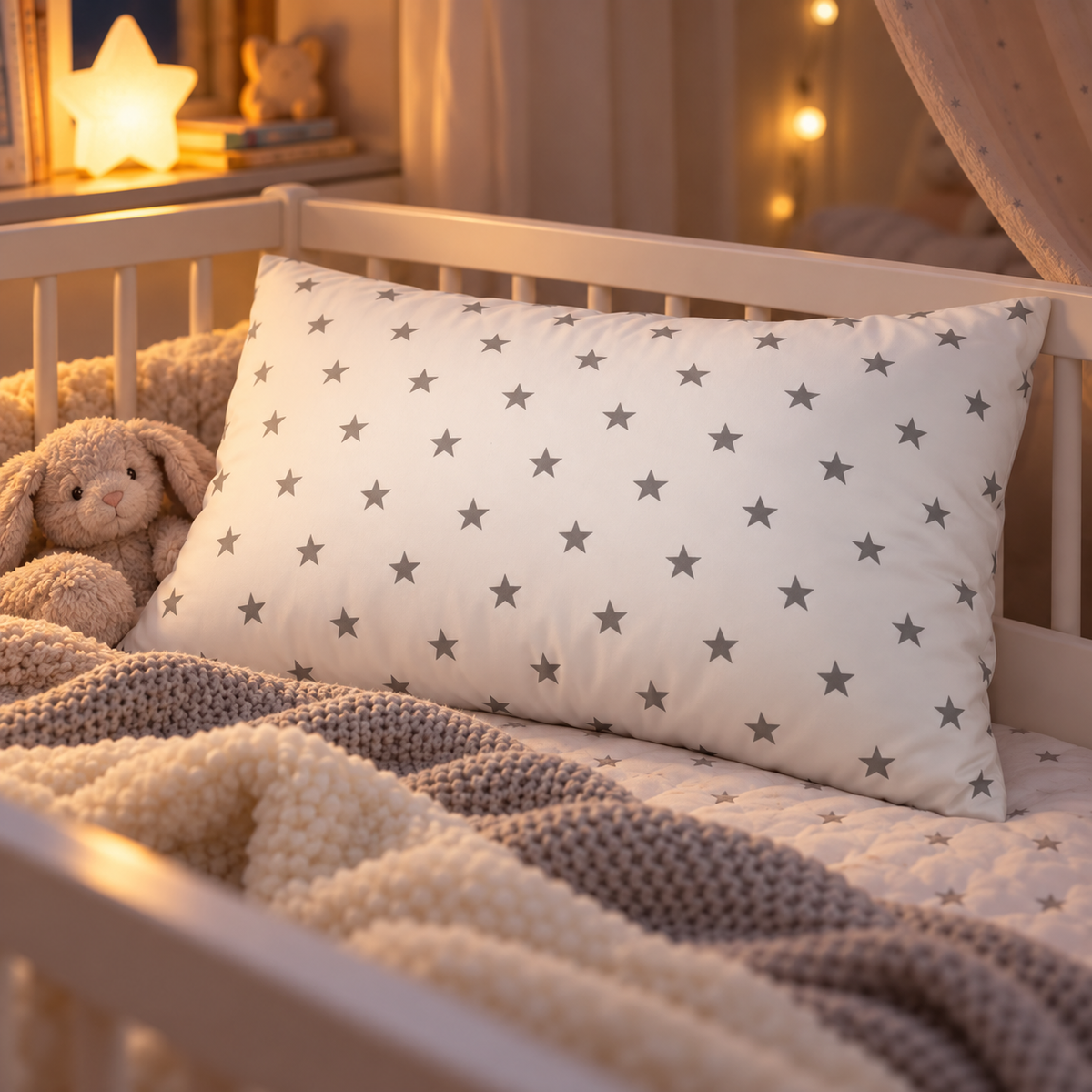 Pillow with Filling 60x40 cm – Small Grey Stars on White