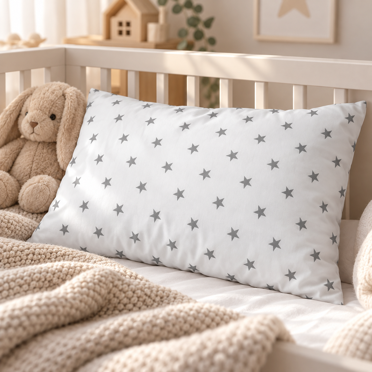 Pillow with Filling 60x40 cm – Small Grey Stars on White