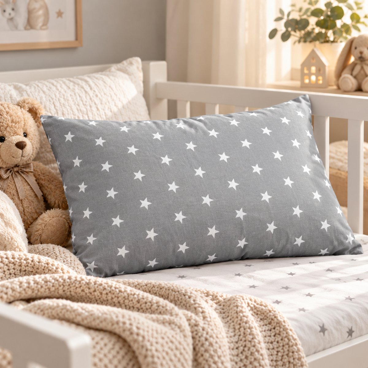 Pillow with Filling 60x40 cm – Small White Stars on Grey