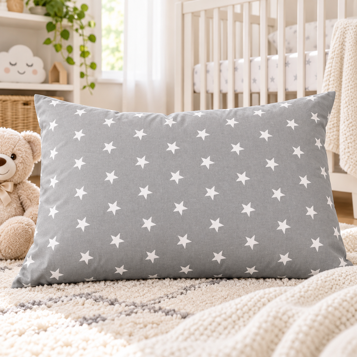 Pillow with Filling 60x40 cm – Small White Stars on Grey