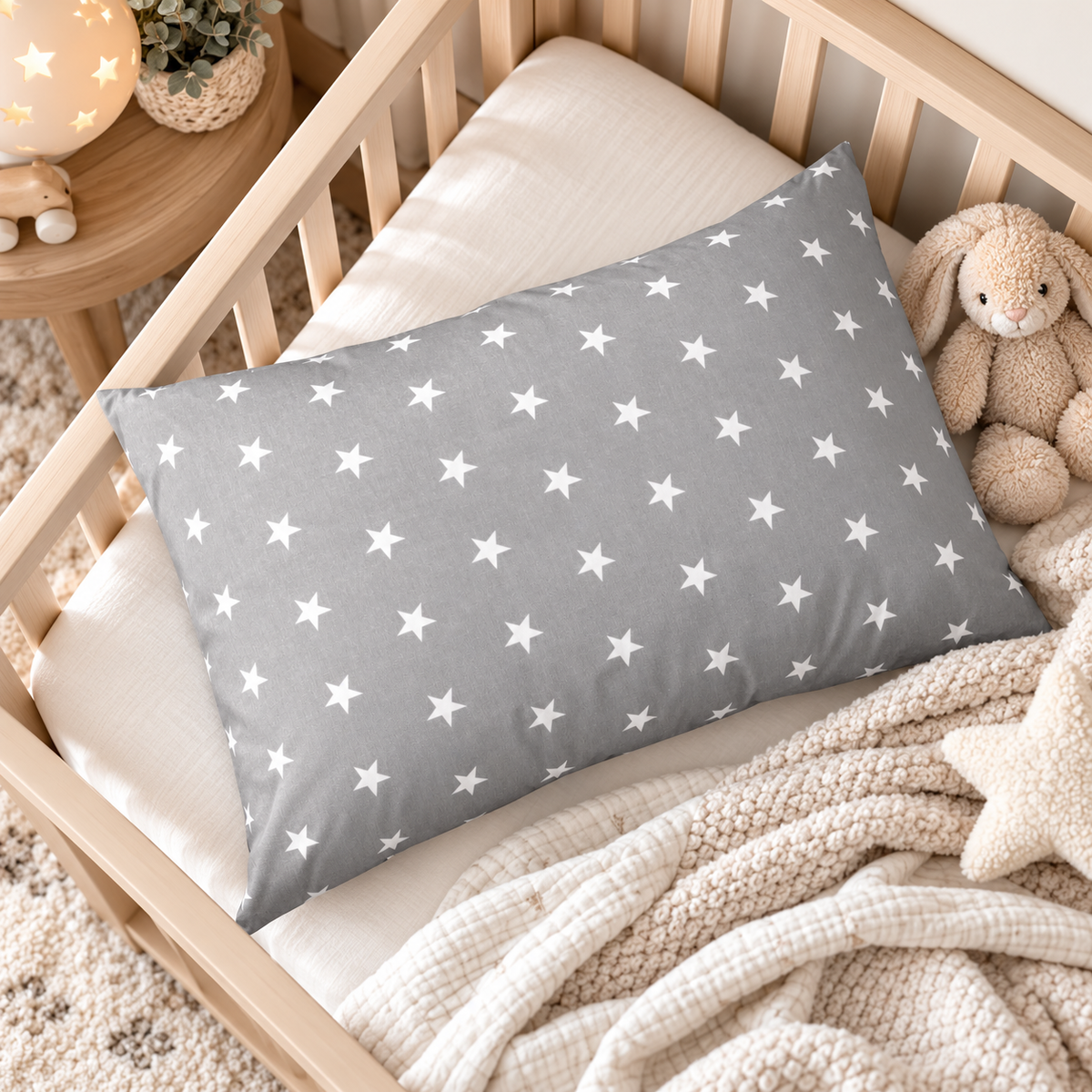 Pillow with Filling 60x40 cm – Small White Stars on Grey