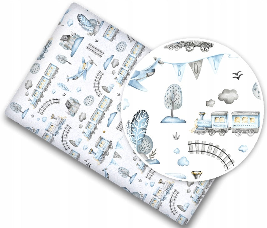 Fitted sheet 100% cotton printed design for baby crib 90x40cm Retro Locomotive