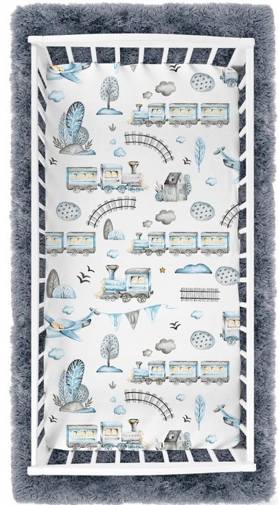 Fitted Sheet 120x60cm 100% Cotton for Baby cot Retro Locomotive