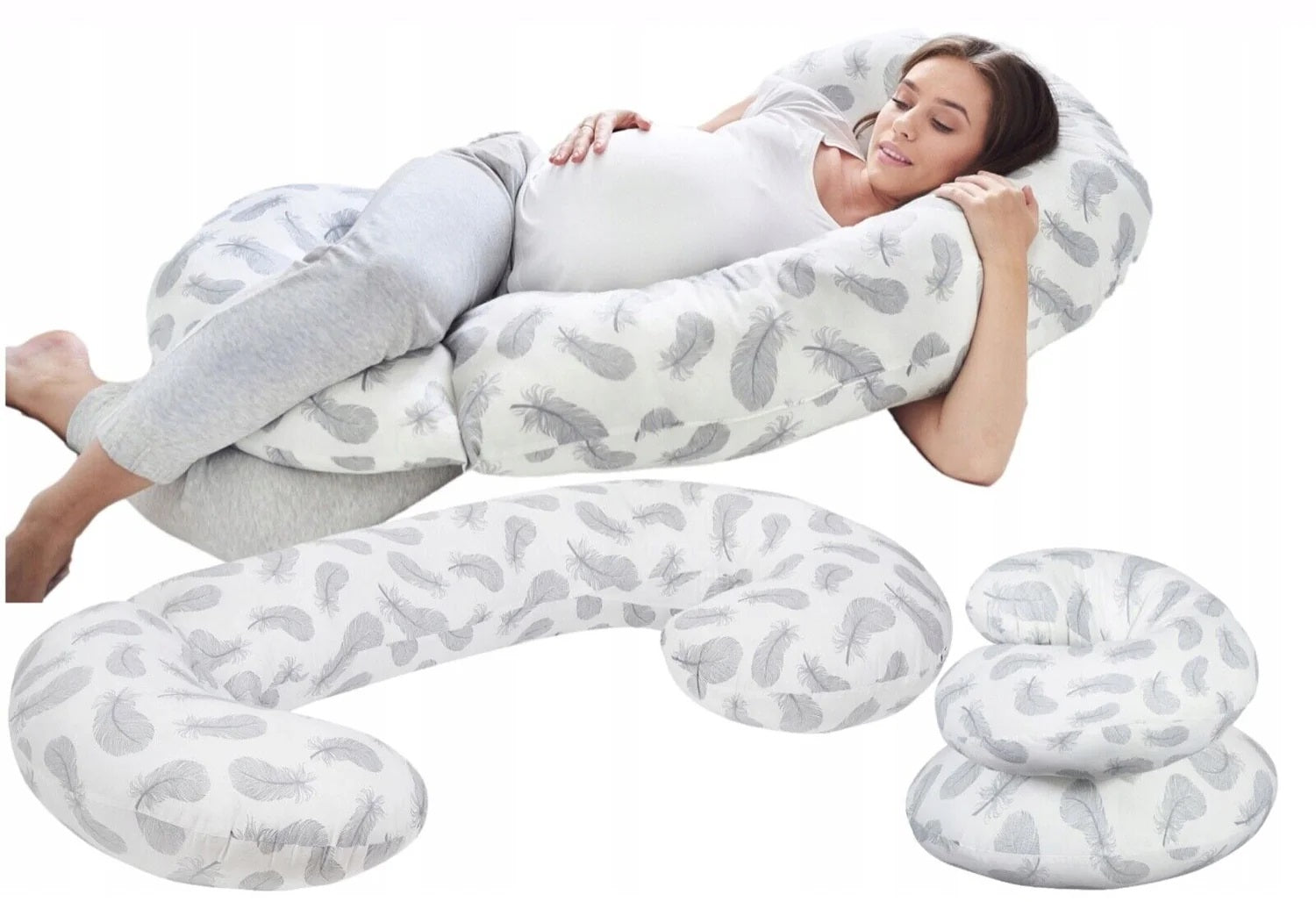 Pregnancy Pillow Cover Rest Full Body Support Large C Shape Feathers - Only Cover, Feathers