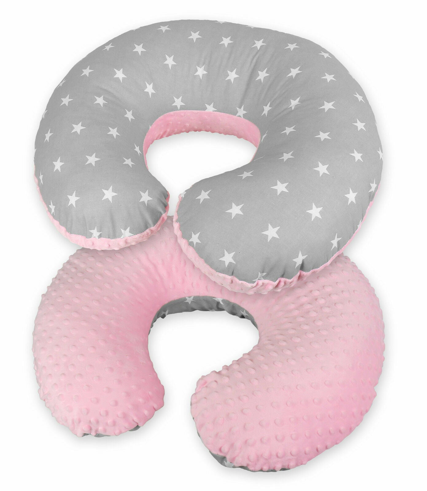 Baby Feeding Pregnancy Pillow Cover Newborn Nursing Dimple Pink/ small white stars on grey