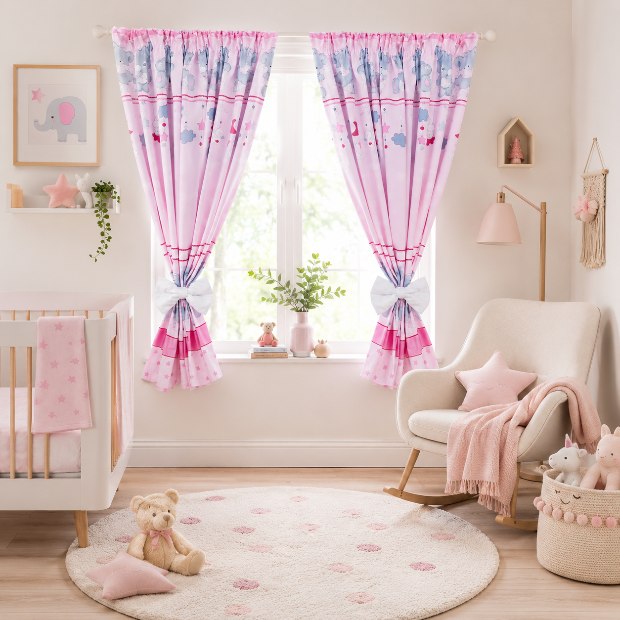 Nursery Curtains for Babies & Toddler's Bedroom Cuddle bears pink