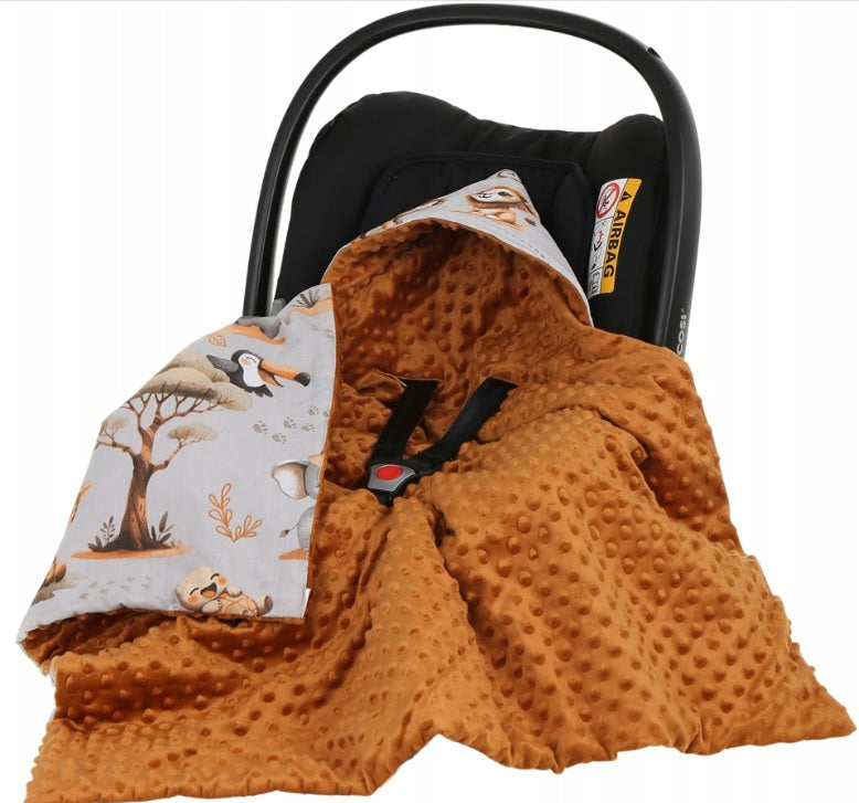 Baby Car Seat Hooded Blanket Double-sided Swaddle Wrap Cinnamon Jungle Adventure Gray