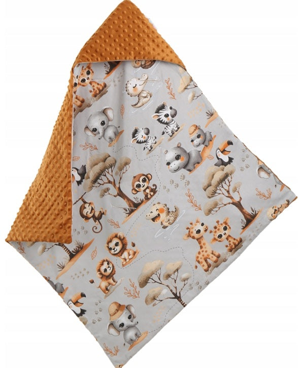 Baby Car Seat Hooded Blanket Double-sided Swaddle Wrap Cinnamon Jungle Adventure Gray