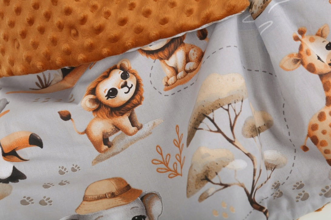 Baby Car Seat Hooded Blanket Double-sided Swaddle Wrap Cinnamon Jungle Adventure Gray