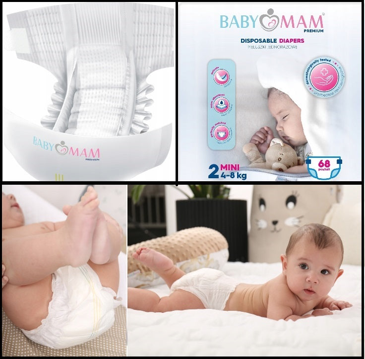 Disposable Diapers BABYMAM Fragrance Free and Extra Skin Care MINI 4-8kg