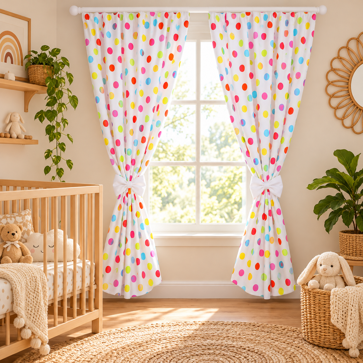 Nursery Curtains for Babies & Toddler's Bedroom Dots coloured