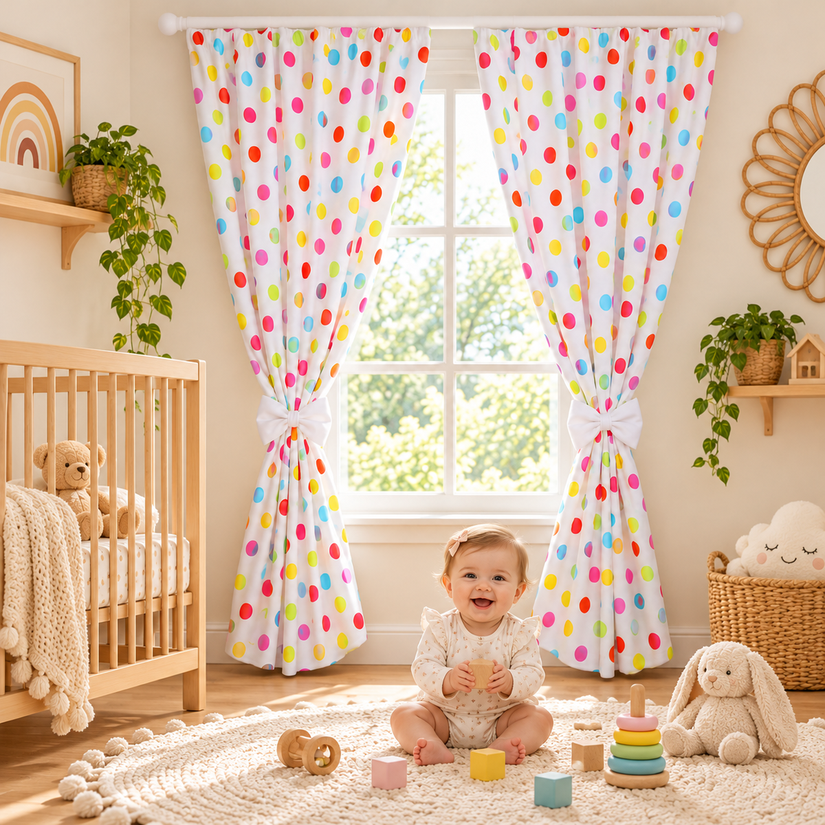 Nursery Curtains for Babies & Toddler's Bedroom Dots coloured