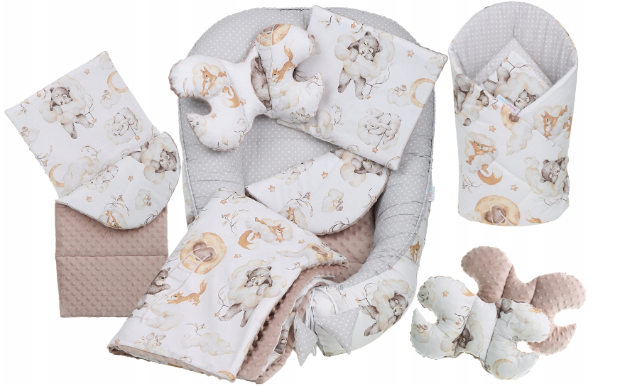 Baby 6pc Double Sided Soft Cocoon Infant Nest Bed Cushion Bears/ Dots Grey