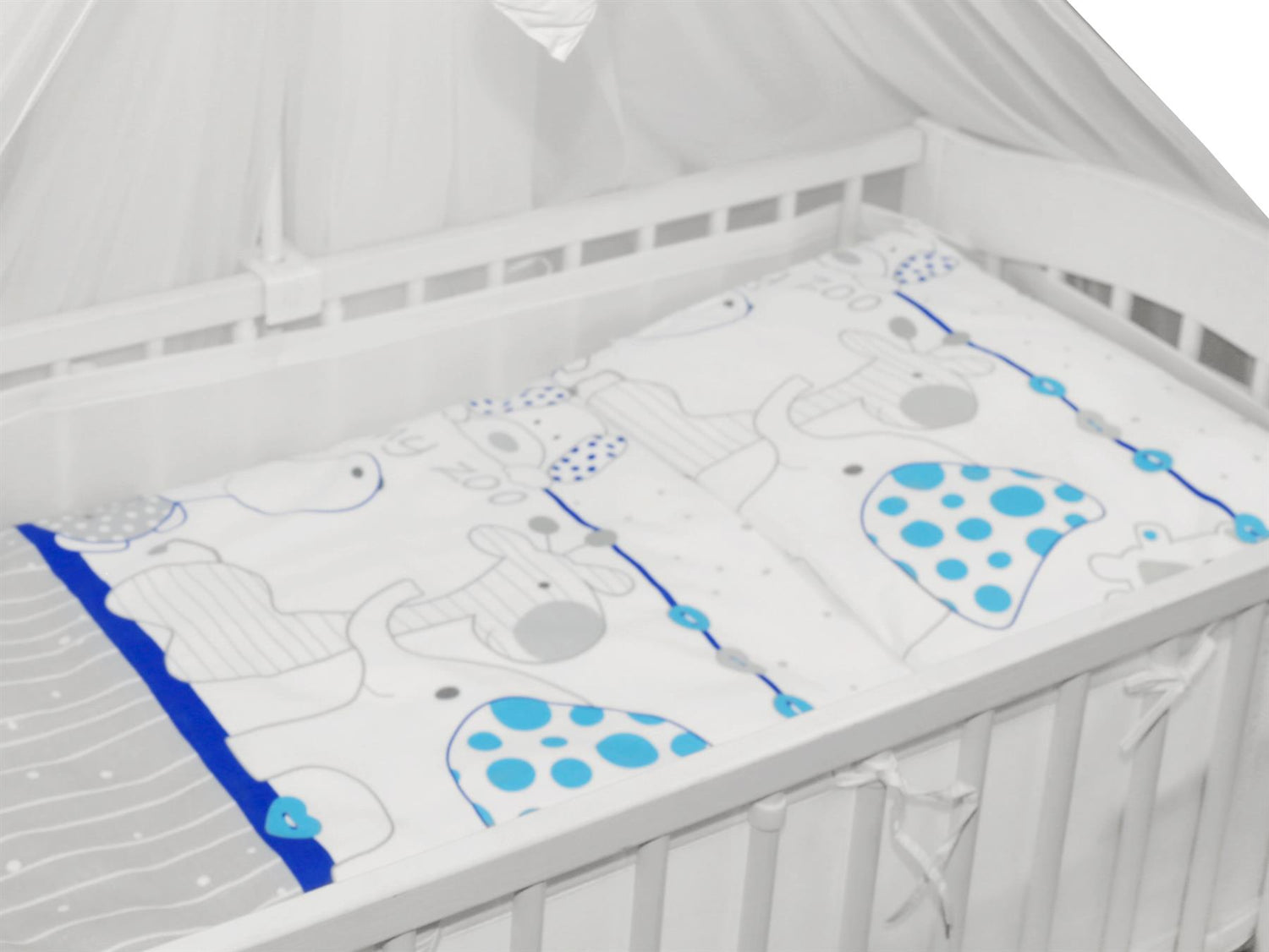 Baby Cot Bedding Set 9pc Fit Cot Bed 140x70cm Zoo Blue
