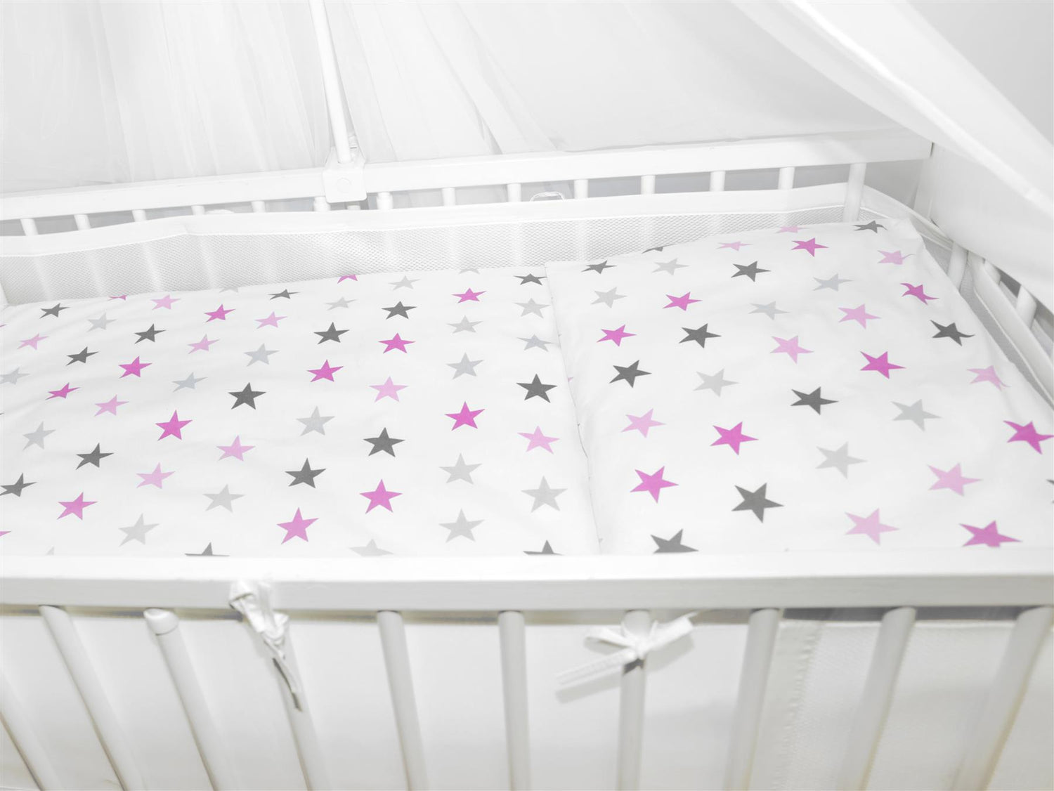 Baby Cot Bedding Set 9pc Fit Cot Bed 140x70cm Pink Grey Stars