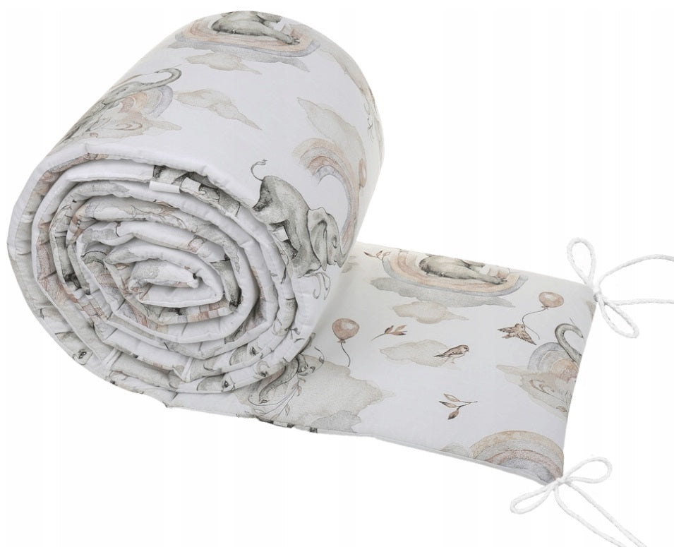 Padded Bumper To Fit Baby Cot Bed All-Round Cotton 420cm Elephant in the Cloud