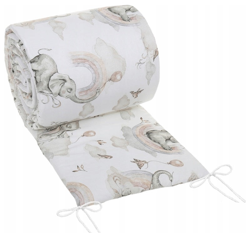 Padded Bumper To Fit Baby Cot Bed All-Round Cotton 420cm Elephant in the Cloud