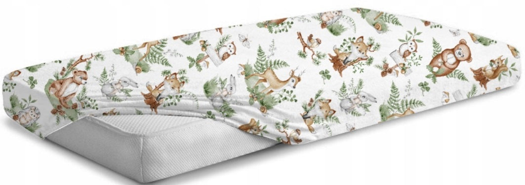 Baby Fitted Toddler Bed Sheet Printed 100% Cotton Mattress 160x80cm Animals in the Forest