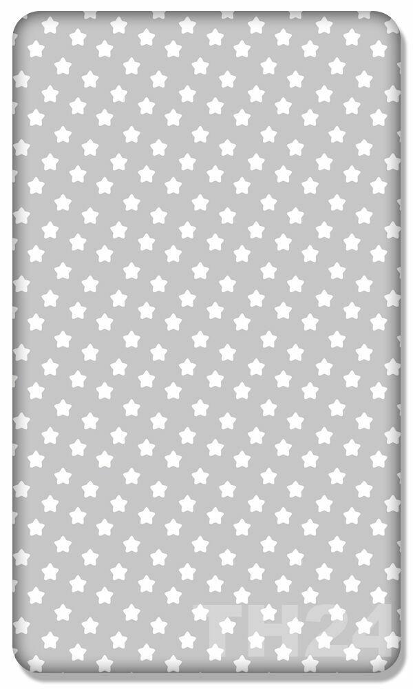 Junior Bed Fitted Sheet Cotton Mattress 160x80cm Big white stars with grey