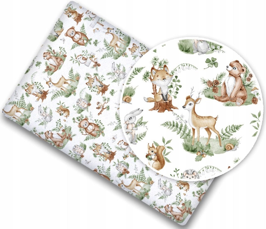 Fitted sheet 100% cotton printed design for baby crib 90x40cm Animals in the Forest