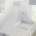 BABYMAM Baby Bedding Set Essential 17pcs 120x90 Cot with Drawer and Mattress Small Grey on White