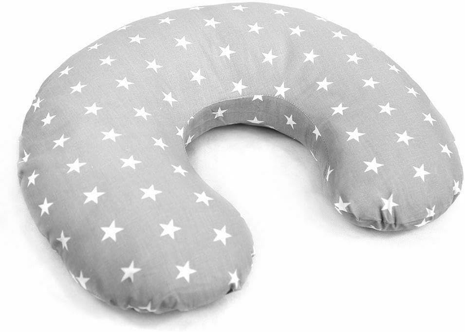 Baby Feeding Pillow + Removable Cover Small White Stars with Grey