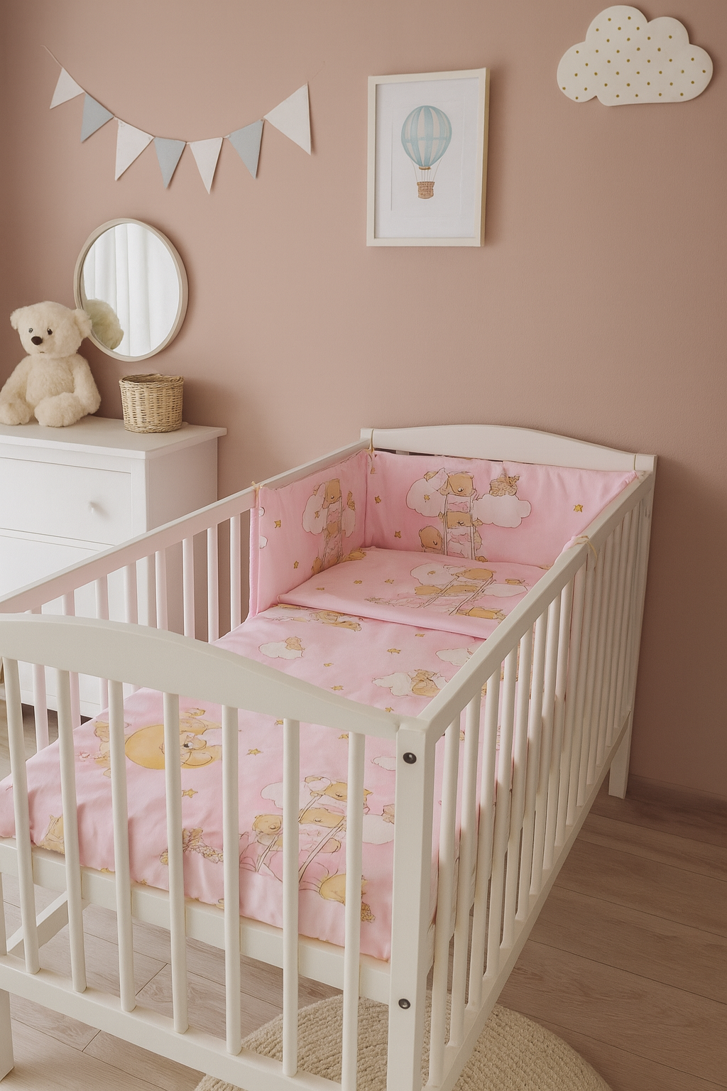 Baby Bedding 6Pc Cotton Set Pillow Duvet Bumper Cot 120x60 - Ladder Pink