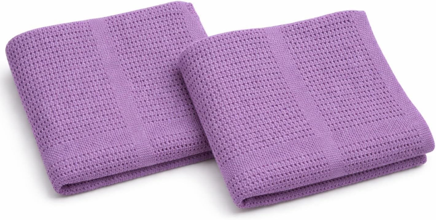 Cellular Baby Blanket 90x70 cm, Safe Nights, Organic 100% Cotton, Pack of 2, Breathable Newborn Blanket, Soft Nursery, Baby Bedding (Purple)