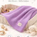 Cellular Baby Blanket 90x70 cm, Safe Nights, Organic 100% Cotton, Pack of 2, Breathable Newborn Blanket, Soft Nursery, Baby Bedding (Purple)