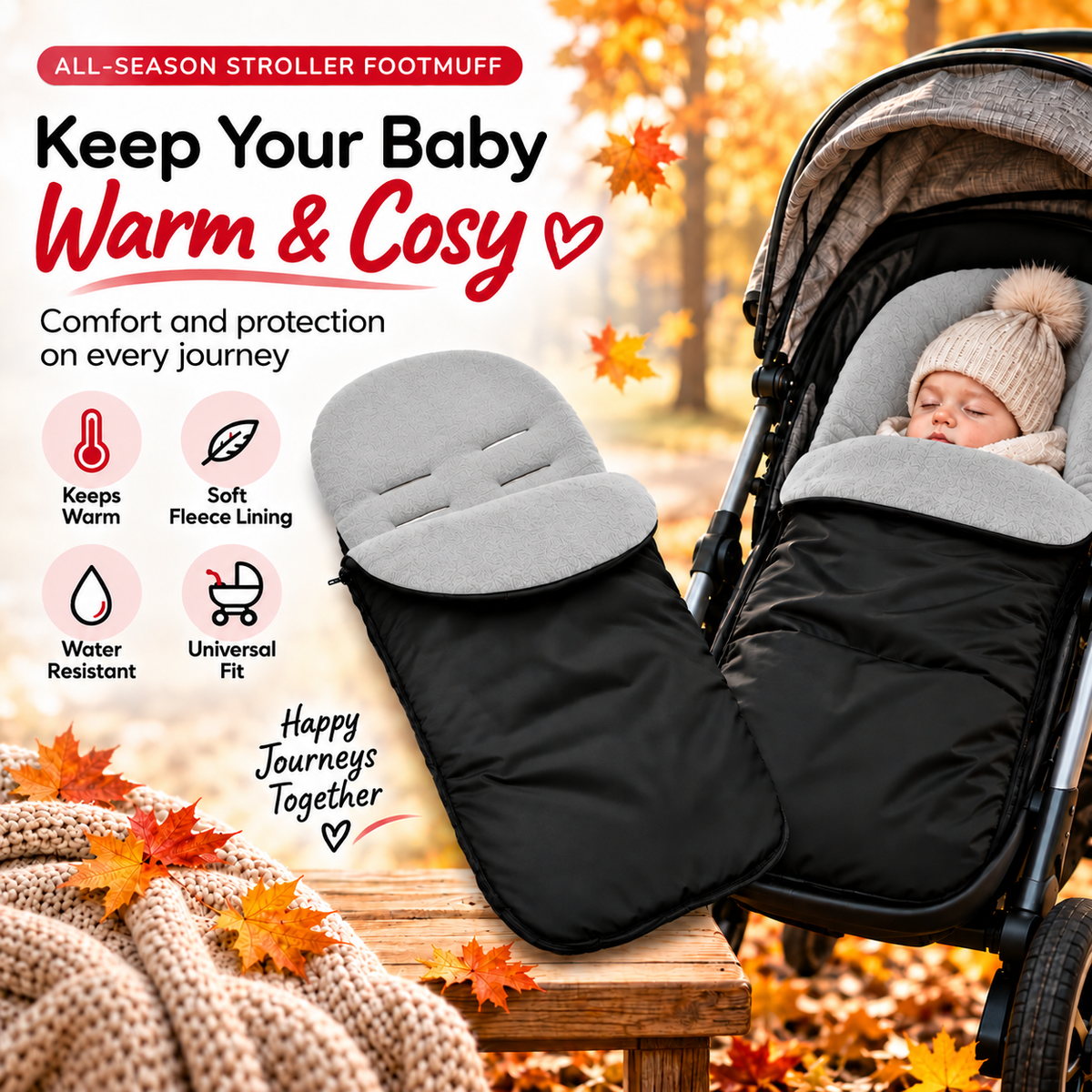 Universal Footmuff Black/ Grey - MyHappy Baby