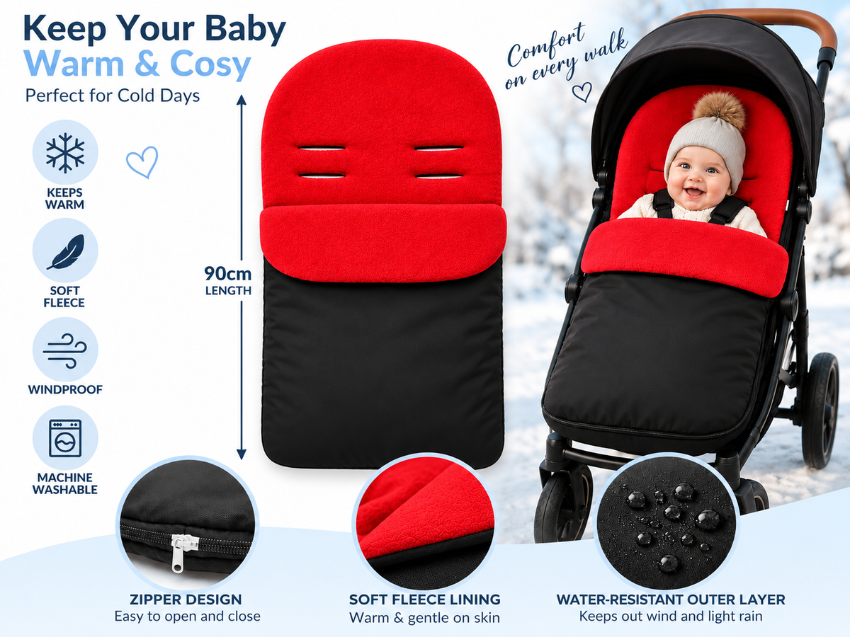 Universal Baby Footmuff for Pushchair & Stroller Warm Fleece Lining, Water-Resistant, 2-in-1 Cosy Toes - MyHappy Baby