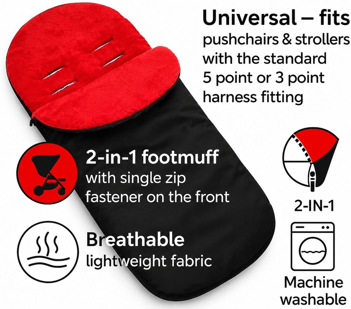 Universal Baby Footmuff for Pushchair & Stroller Warm Fleece Lining, Water-Resistant, 2-in-1 Cosy Toes - MyHappy Baby