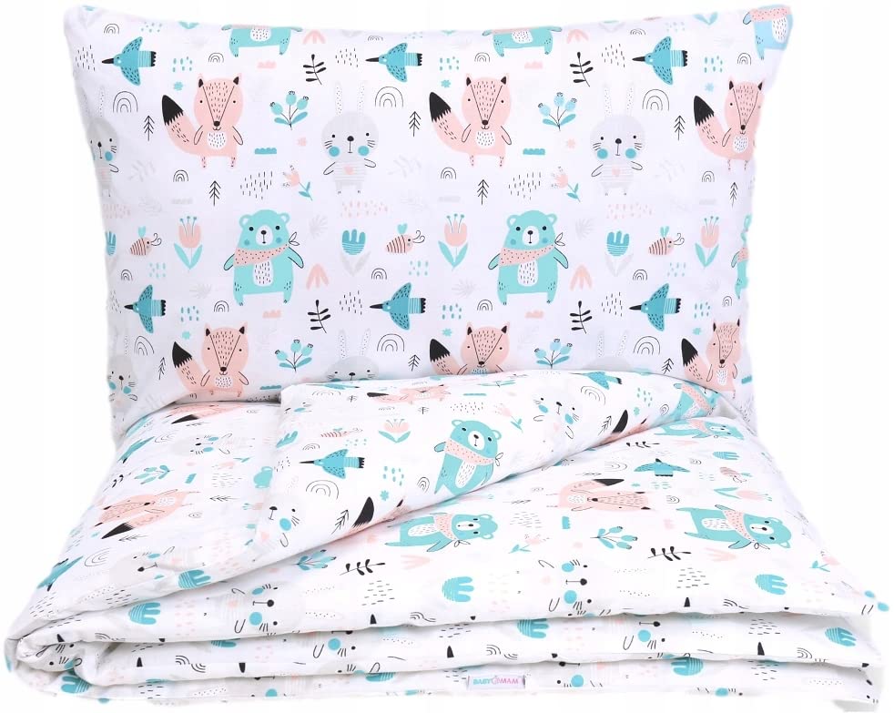 Baby 5Pc Bedding Set + Pillow Duvet Bumper Cover Nursery 70x80cm Animals Turquoise