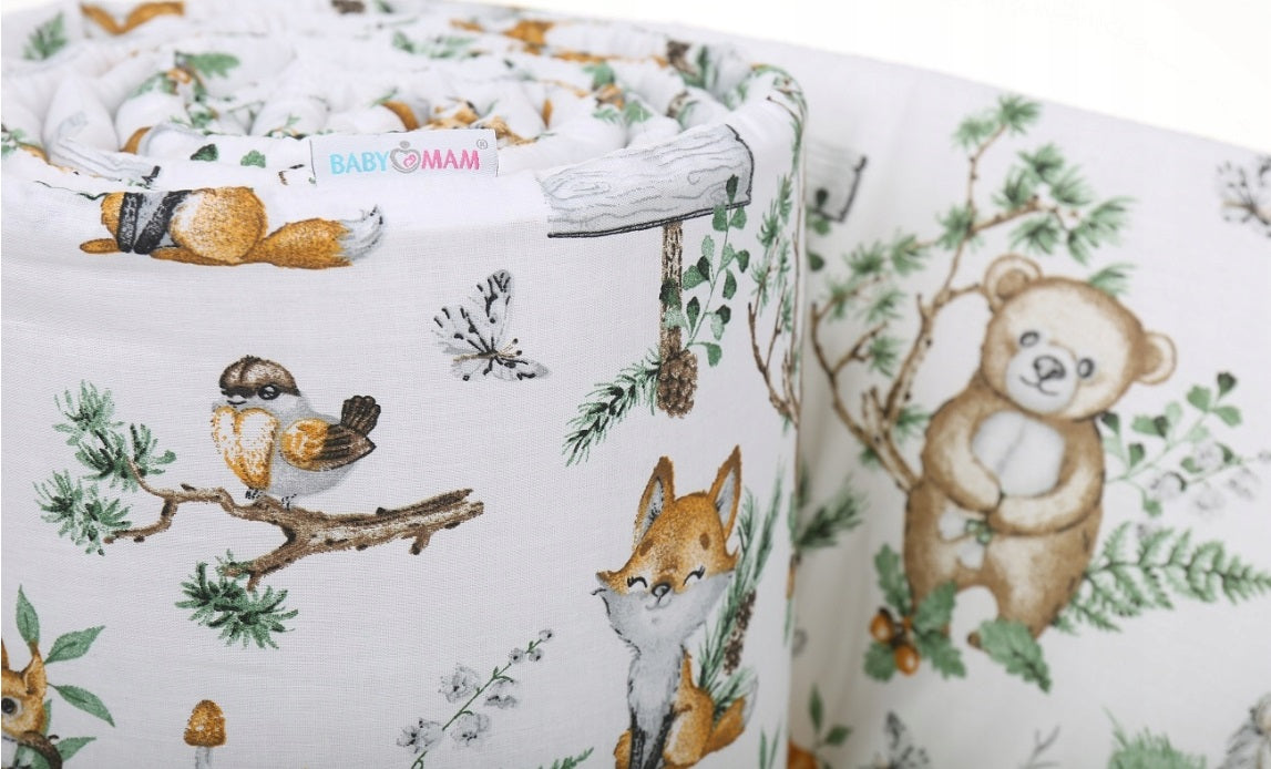 Baby Fit Cot Liner Crib All-round 260cm Straight Cotton Animals in the Forest