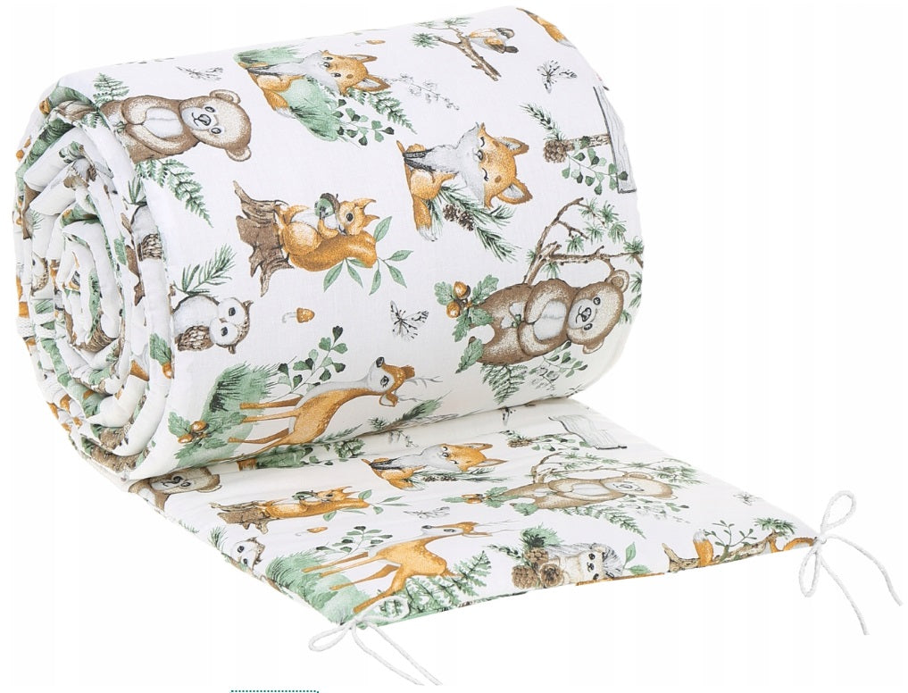 Padded Baby Bumper To Fit Cot 120x60 All Around 100% Cotton 360cm Animals In The Forest