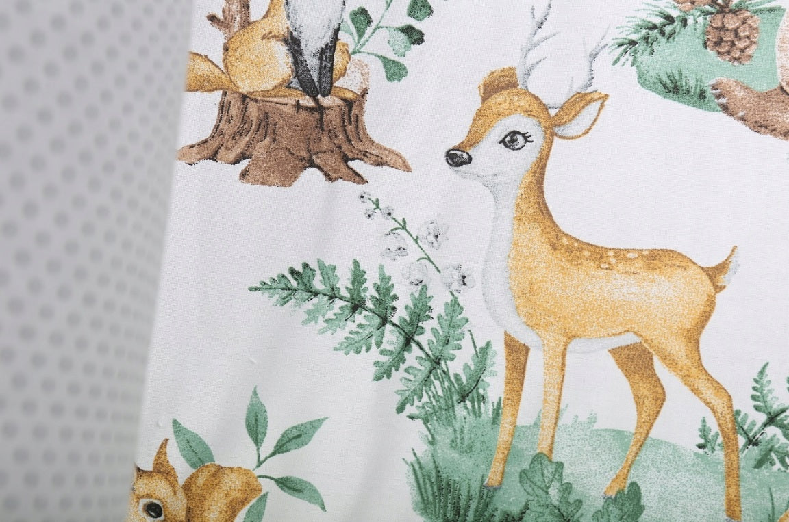 Cot Liner 180cm fit Cot 120x60cm 100% Cotton Baby Nursery Animals in the Forest/ Dots Grey