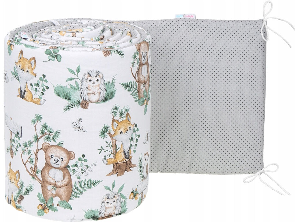 Cot Liner 180cm fit Cot 120x60cm 100% Cotton Baby Nursery Animals in the Forest/ Dots Grey