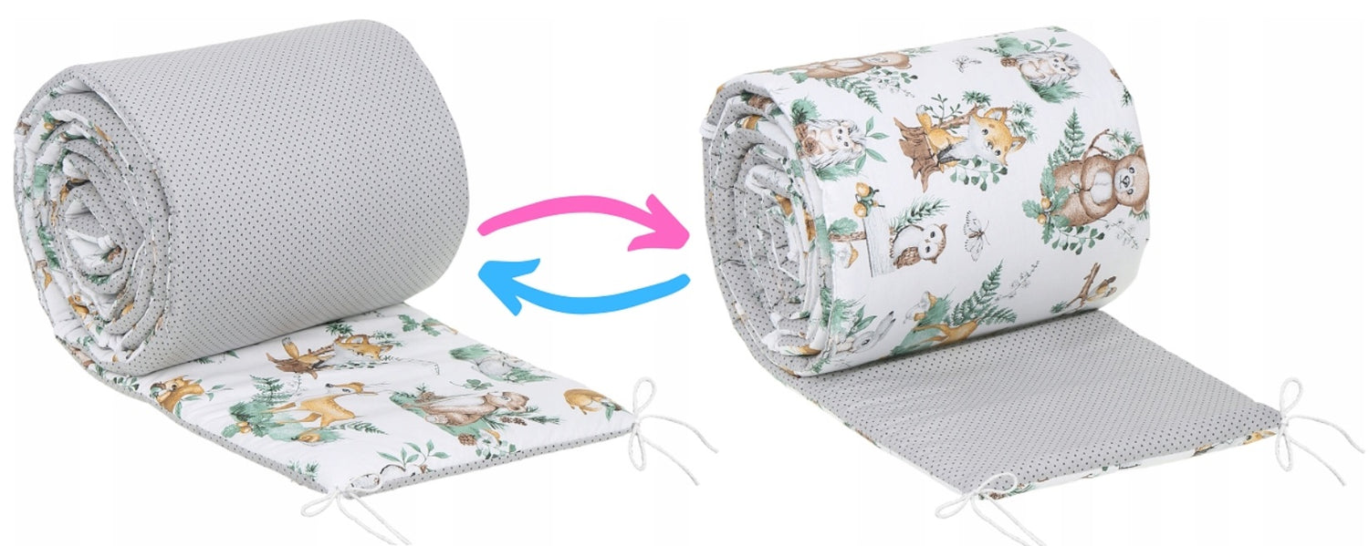 3Pc 120x90cm Baby Bedding Set Duvet Animals in the Forest/ Dots Grey