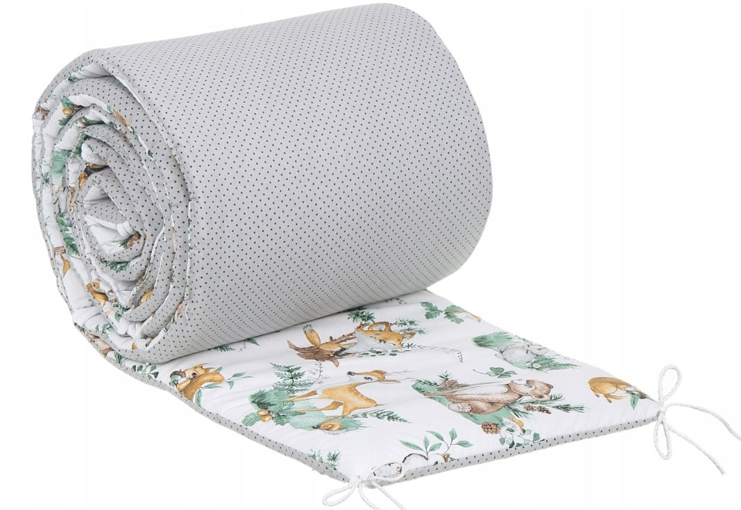Cot Liner 180cm fit Cot 120x60cm 100% Cotton Baby Nursery Animals in the Forest/ Dots Grey