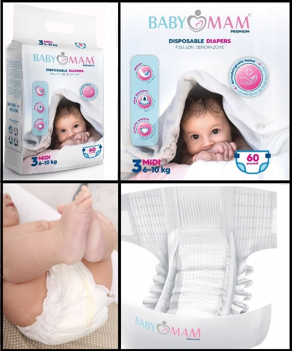 Disposable Diapers BABYMAM Fragrance Free and Extra Skin Care MIDI 6-10kg