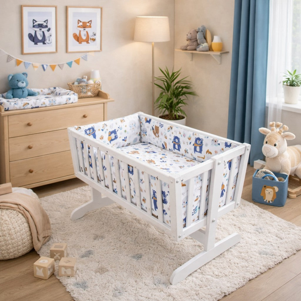 Baby Bedding Set 3pc fit Crib 70x80cm Bumper 260cm Cotton Animals Navy