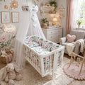 Baby Cot Bedding Set - 10 Piece Including Cot Bumper, Pillow, Duvet and Canopy to Fit 90x40cm Crib Garden Flowers - 100% Cotton