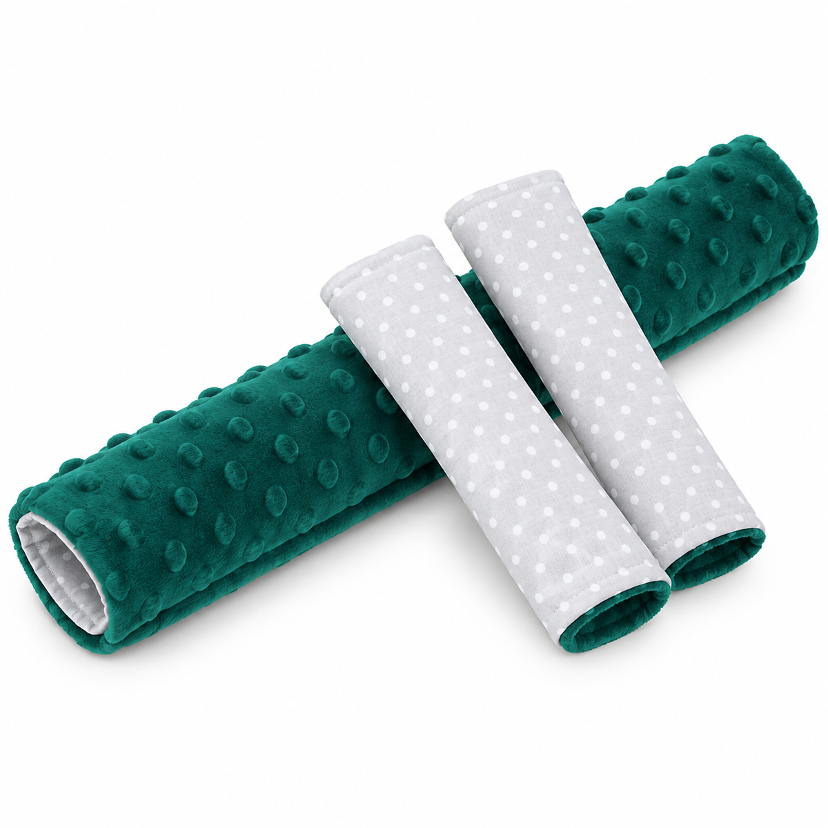 3 Piece Soft Padded Reversible Pushchair Stroller Strap Pads & Bumper Bar Cover Set – Green/Dots